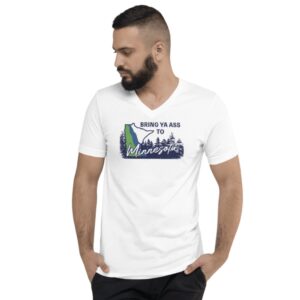 Bring Ya Ass Minnesota ROAD SIGN Unisex V-Neck Shirts