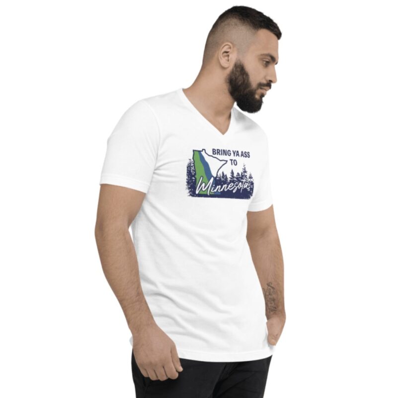 The "Bring Ya Ass Minnesota ROAD SIGN T-Shirt": A Stylish Tribute to the Land of 10,000 Lakes 8 Bring Ya Ass Minnesota ROAD SIGN Unisex V-Neck T-Shirts