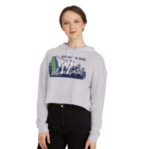 Bring Ya Ass Minnesota ROAD SIGN Women’s Cropped Hooded Gray