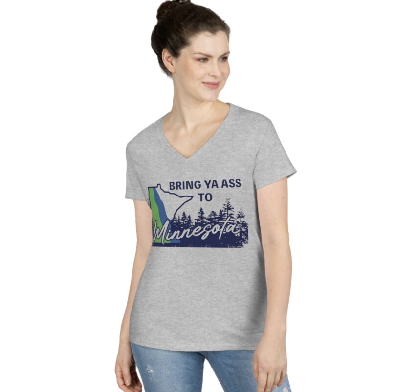 The "Bring Ya Ass Minnesota ROAD SIGN T-Shirt": A Stylish Tribute to the Land of 10,000 Lakes 6 Bring Ya Ass Minnesota ROAD SIGN Women's V-Neck T-Shirt